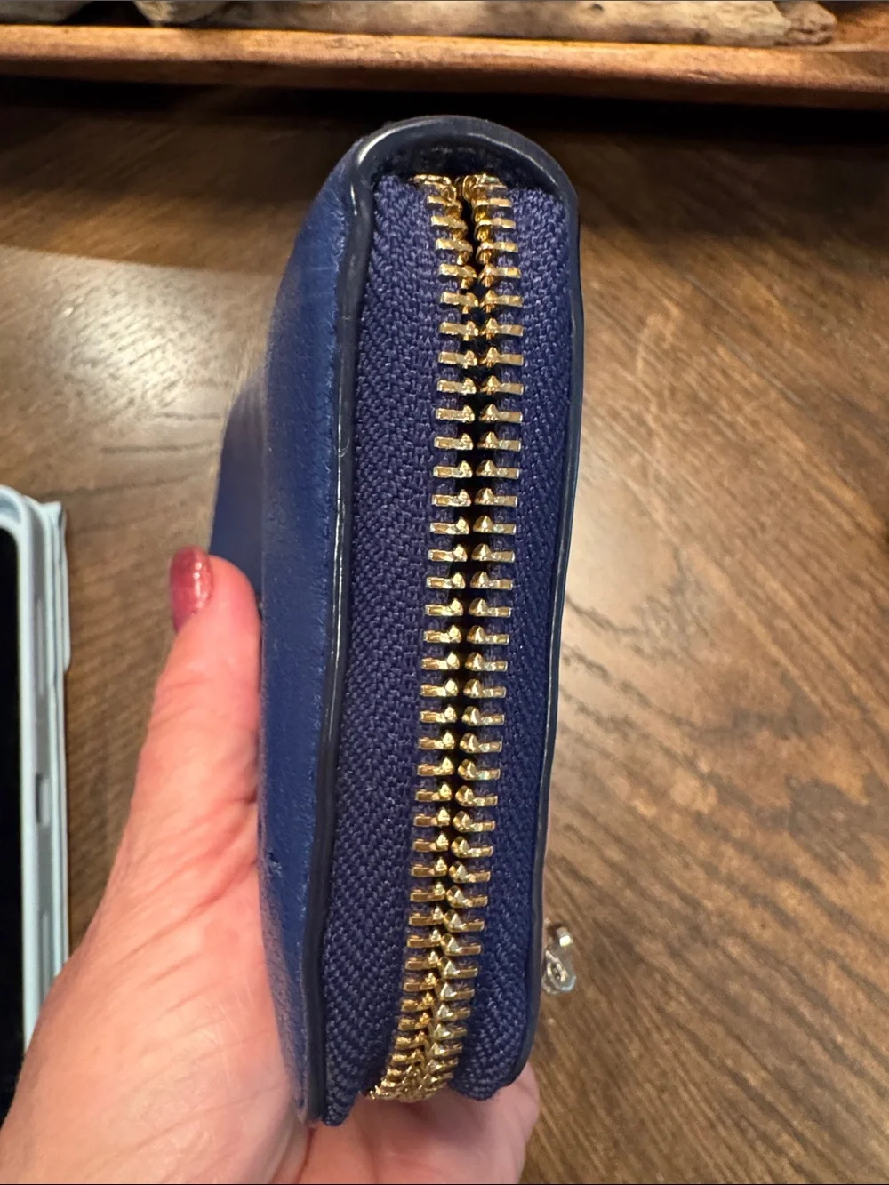 Tory Burch Royal Blue Leather Zip-Around Wallet EUC